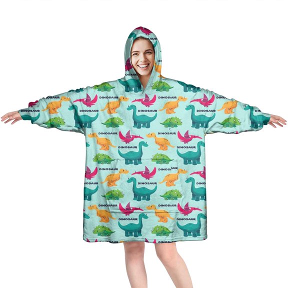 Wearable Oversized Blanket,Colorful Dinosaurs DINO Pattern Wearable Blanket Hoodie for Adults,Cozy Hooded Blankets with Super Pockets,Super Warm Fuzzy Pullover for Women & Men