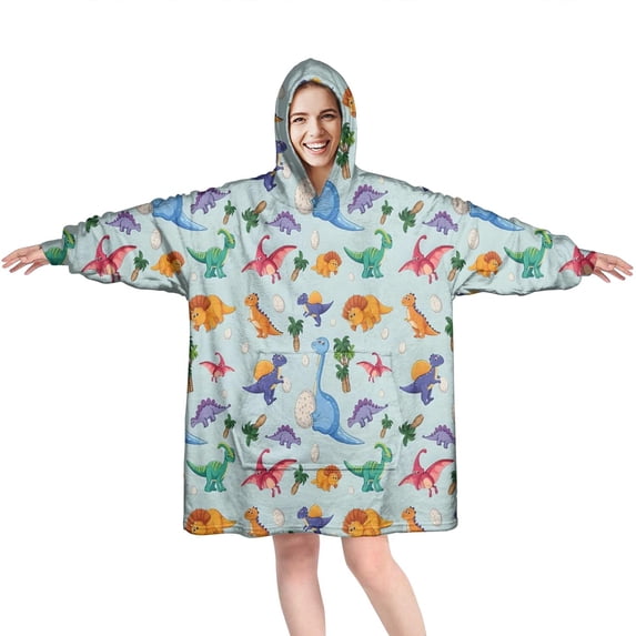 Wearable Oversized Blanket,Colorful Dinosaurs Eggs Palms Pattern Wearable Blanket Hoodie for Adults,Cozy Hooded Blankets with Super Pockets,Super Warm Fuzzy Pullover for Women & Men