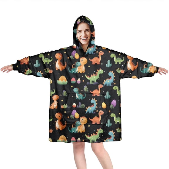 Wearable Oversized Blanket,Colorful Dinosaurs Eggs Pattern Wearable Blanket Hoodie for Adults,Cozy Hooded Blankets with Super Pockets,Super Warm Fuzzy Pullover for Women & Men
