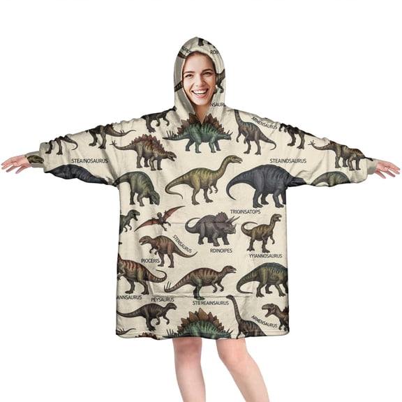 Wearable Oversized Blanket,Colorful Dinosaurs Scientific Pattern Wearable Blanket Hoodie for Adults,Cozy Hooded Blankets with Super Pockets,Super Warm Fuzzy Pullover for Women & Men