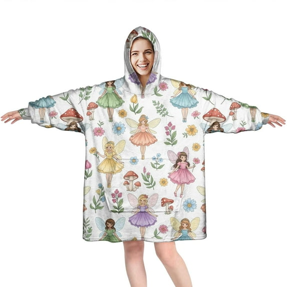 Wearable Oversized Blanket,Colorful Fairy Flower Pattern Wearable Blanket Hoodie for Adults,Cozy Hooded Blankets with Super Pockets,Super Warm Fuzzy Pullover for Women & Men