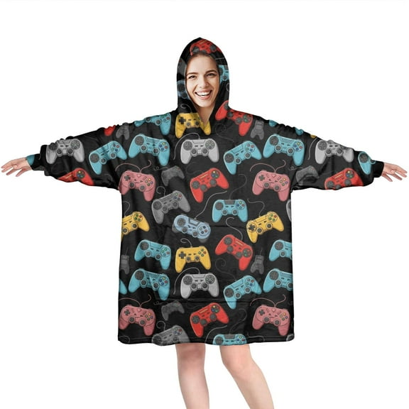 Wearable Oversized Blanket,Colorful Games Device Dark Pattern Wearable Blanket Hoodie for Adults,Cozy Hooded Blankets with Super Pockets,Super Warm Fuzzy Pullover for Women & Men