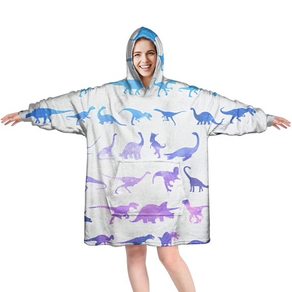 Wearable Oversized Blanket,Colorful Gradient Dinosaurs Silhouettes Galaxy Pattern Wearable Blanket Hoodie for Adults,Cozy Hooded Blankets with Super Pockets,Super Warm Fuzzy Pullover for Women & Men