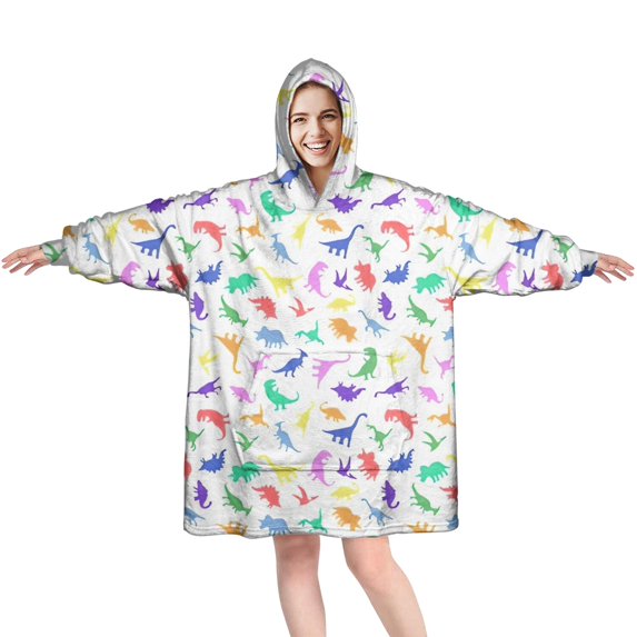 Wearable Oversized Blanket,Colorful Gradient Dinosaurs Silhouettes Pattern Wearable Blanket Hoodie for Adults,Cozy Hooded Blankets with Super Pockets,Super Warm Fuzzy Pullover for Women & Men
