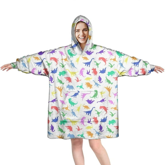 Wearable Oversized Blanket,Colorful Gradient Dinosaurs Silhouettes Pattern Wearable Blanket Hoodie for Adults,Cozy Hooded Blankets with Super Pockets,Super Warm Fuzzy Pullover for Women & Men