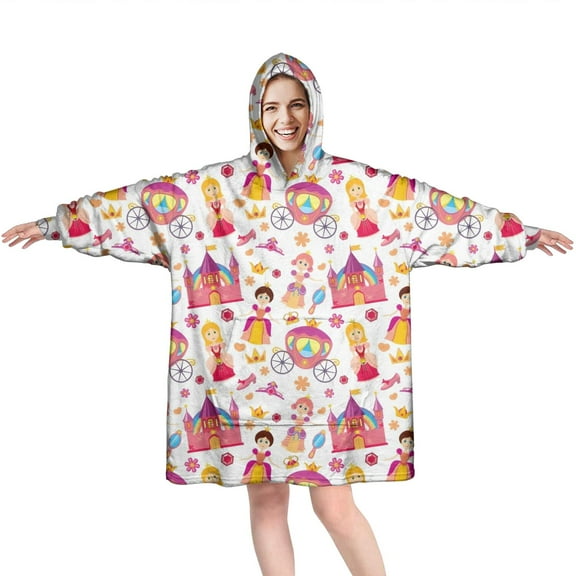 Wearable Oversized Blanket,Colorful Princess Castle Carriage Pattern Wearable Blanket Hoodie for Adults,Cozy Hooded Blankets with Super Pockets,Super Warm Fuzzy Pullover for Women & Men