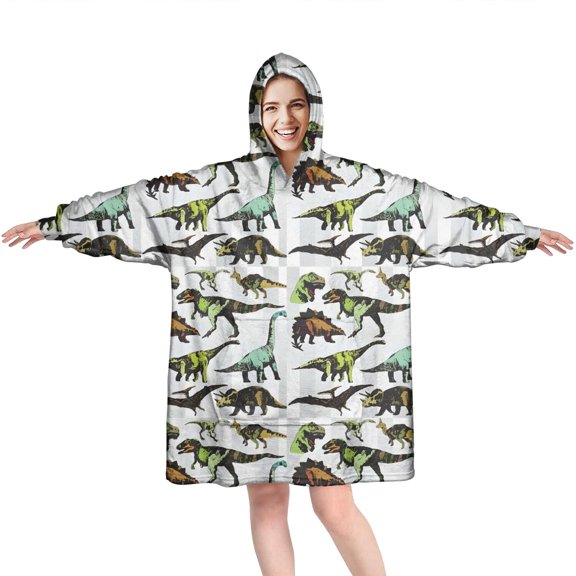 Wearable Oversized Blanket,Colorful Realistic Dinosaurs Pattern Wearable Blanket Hoodie for Adults,Cozy Hooded Blankets with Super Pockets,Super Warm Fuzzy Pullover for Women & Men