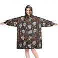 thumbnail image 1 of Wearable Oversized Blanket,Colorful Skull Flower Pattern Wearable Blanket Hoodie for Adults,Cozy Hooded Blankets with Super Pockets,Super Warm Fuzzy Pullover for Women & Men, 1 of 6
