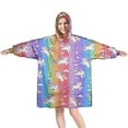 thumbnail image 1 of Wearable Oversized Blanket,Colorful Stripe Unicorn Pattern Wearable Blanket Hoodie for Adults,Cozy Hooded Blankets with Super Pockets,Super Warm Fuzzy Pullover for Women & Men, 1 of 6
