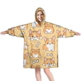 thumbnail image 1 of Wearable Oversized Blanket,Corgi Dog and Footprints Wearable Blanket Hoodie for Adults,Cozy Hooded Blankets with Super Pockets,Super Warm Fuzzy Pullover for Women & Men, 1 of 6