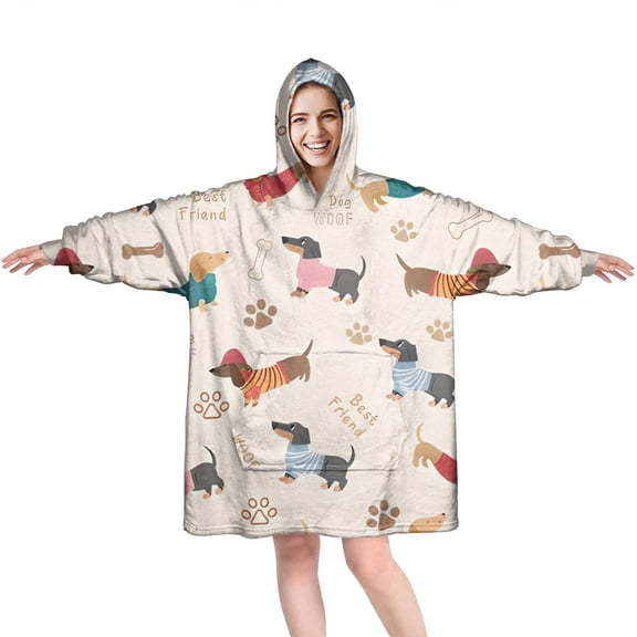 Wearable Oversized Blanket,Dachshund Wearable Blanket Hoodie for Adults,Cozy Hooded Blankets with Super Pockets,Super Warm Fuzzy Pullover for Women & Men