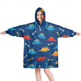 thumbnail image 1 of Wearable Oversized Blanket,DarkBlue Cartoon Dinosaurs Bones Pattern Wearable Blanket Hoodie for Adults,Cozy Hooded Blankets with Super Pockets,Super Warm Fuzzy Pullover for Women & Men, 1 of 6