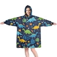 thumbnail image 1 of Wearable Oversized Blanket,DarkBlue Colorful Dinosaurs Leaves Pattern Wearable Blanket Hoodie for Adults,Cozy Hooded Blankets with Super Pockets,Super Warm Fuzzy Pullover for Women & Men, 1 of 6