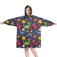 thumbnail image 1 of Wearable Oversized Blanket,DarkBlue Dinosaurs InSpace Pattern Wearable Blanket Hoodie for Adults,Cozy Hooded Blankets with Super Pockets,Super Warm Fuzzy Pullover for Women & Men, 1 of 6