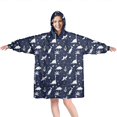 thumbnail image 1 of Wearable Oversized Blanket,DarkBlue White Dinosaurs Plants Pattern Wearable Blanket Hoodie for Adults,Cozy Hooded Blankets with Super Pockets,Super Warm Fuzzy Pullover for Women & Men, 1 of 6