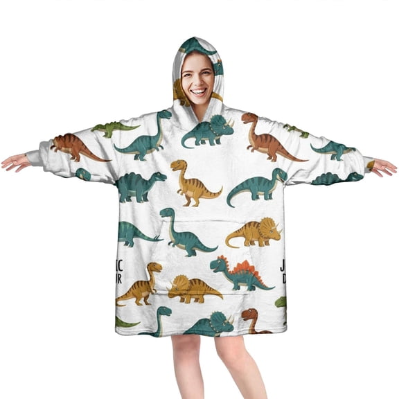 Wearable Oversized Blanket,Dinosaur Pattern Wearable Blanket Hoodie for Adults,Cozy Hooded Blankets with Super Pockets,Super Warm Fuzzy Pullover for Women & Men