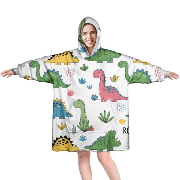 Wearable Oversized Blanket,Dinosaur with ROAR Pattern Wearable Blanket Hoodie for Adults,Cozy Hooded Blankets with Super Pockets,Super Warm Fuzzy Pullover for Women & Men