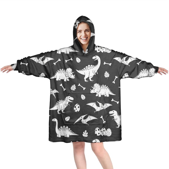 Wearable Oversized Blanket,Dinosaur Silhouette Pattern Wearable Blanket Hoodie for Adults,Cozy Hooded Blankets with Super Pockets,Super Warm Fuzzy Pullover for Women & Men