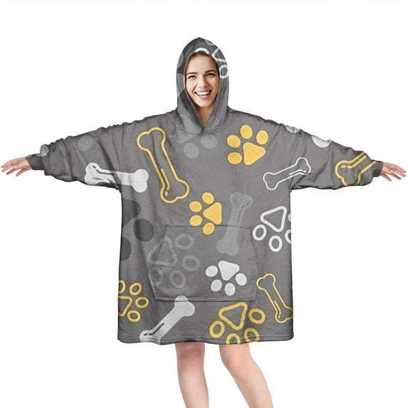 Wearable Oversized Blanket,Dog Paw and Bone Wearable Blanket Hoodie for Adults,Cozy Hooded Blankets with Super Pockets,Super Warm Fuzzy Pullover for Women & Men