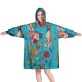thumbnail image 1 of Wearable Oversized Blanket,Dogs with Pioneer Flower Wearable Blanket Hoodie for Adults,Cozy Hooded Blankets with Super Pockets,Super Warm Fuzzy Pullover for Women & Men, 1 of 6