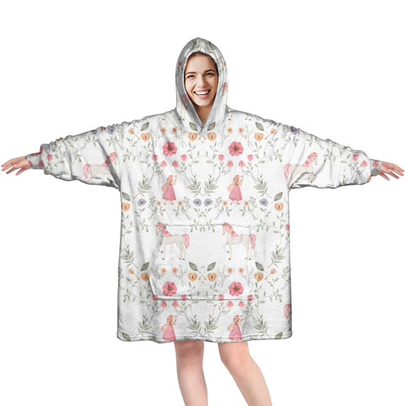 Wearable Oversized Blanket,Floral Princess Unicorn Pattern Wearable Blanket Hoodie for Adults,Cozy Hooded Blankets with Super Pockets,Super Warm Fuzzy Pullover for Women & Men