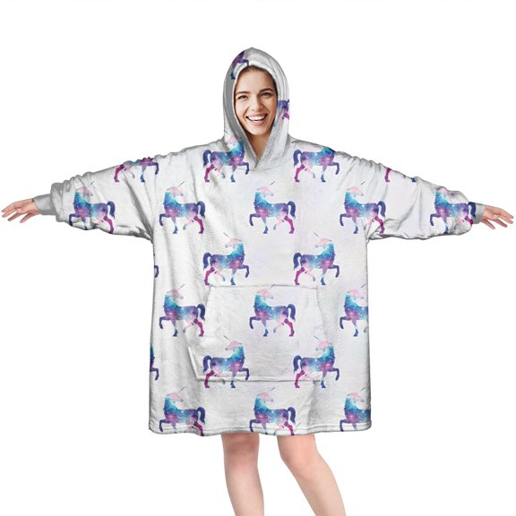 Wearable Oversized Blanket,Galaxy Unicorn Pattern Wearable Blanket Hoodie for Adults,Cozy Hooded Blankets with Super Pockets,Super Warm Fuzzy Pullover for Women & Men