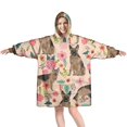 thumbnail image 1 of Wearable Oversized Blanket,German Shepherd with Pioneer Flower Wearable Blanket Hoodie for Adults,Cozy Hooded Blankets with Super Pockets,Super Warm Fuzzy Pullover for Women & Men, 1 of 6