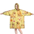 thumbnail image 1 of Wearable Oversized Blanket,Golden Retrievers and Pioneer Flower Wearable Blanket Hoodie for Adults,Cozy Hooded Blankets with Super Pockets,Super Warm Fuzzy Pullover for Women & Men, 1 of 6
