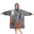 thumbnail image 1 of Wearable Oversized Blanket,Gray Halloween Ghosts Cats and Pumpkins Wearable Blanket Hoodie for Adults,Cozy Hooded Blankets with Super Pockets,Super Warm Fuzzy Pullover for Women & Men, 1 of 6