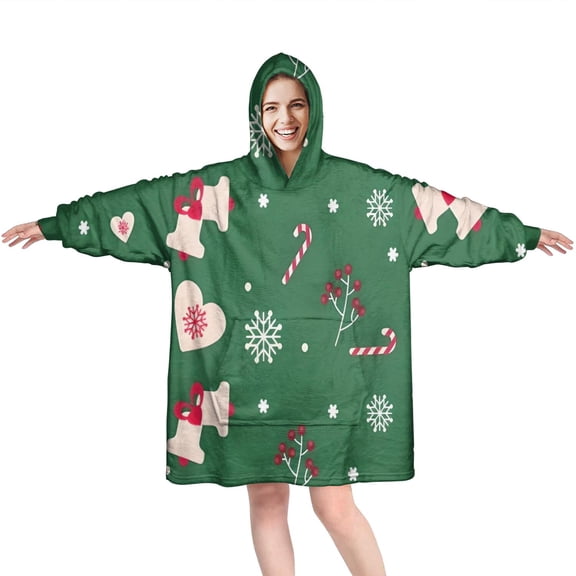 Wearable Oversized Blanket,Green Christmas Pattern Wearable Blanket Hoodie for Adults,Cozy Hooded Blankets with Super Pockets,Super Warm Fuzzy Pullover for Women & Men