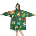 thumbnail image 1 of Wearable Oversized Blanket,Green Christmas Santa and Snowman Pattern Wearable Blanket Hoodie for Adults,Cozy Hooded Blankets with Super Pockets,Super Warm Fuzzy Pullover for Women & Men, 1 of 6