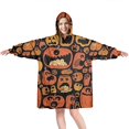 thumbnail image 1 of Wearable Oversized Blanket,Halloween Crazy Pumpkins Pattern Wearable Blanket Hoodie for Adults,Cozy Hooded Blankets with Super Pockets,Super Warm Fuzzy Pullover for Women & Men, 1 of 6