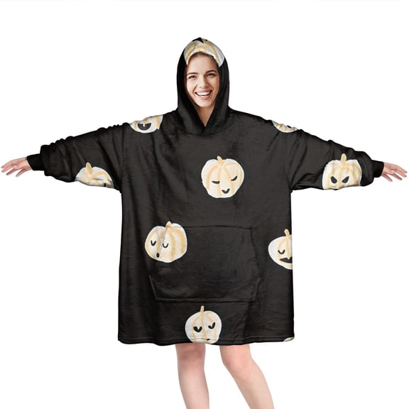 Wearable Oversized Blanket,Halloween Cute Pumpkins Pattern Wearable Blanket Hoodie for Adults,Cozy Hooded Blankets with Super Pockets,Super Warm Fuzzy Pullover for Women & Men
