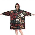 thumbnail image 1 of Wearable Oversized Blanket,Halloween Floral Ghosts Pattern Wearable Blanket Hoodie for Adults,Cozy Hooded Blankets with Super Pockets,Super Warm Fuzzy Pullover for Women & Men, 1 of 6