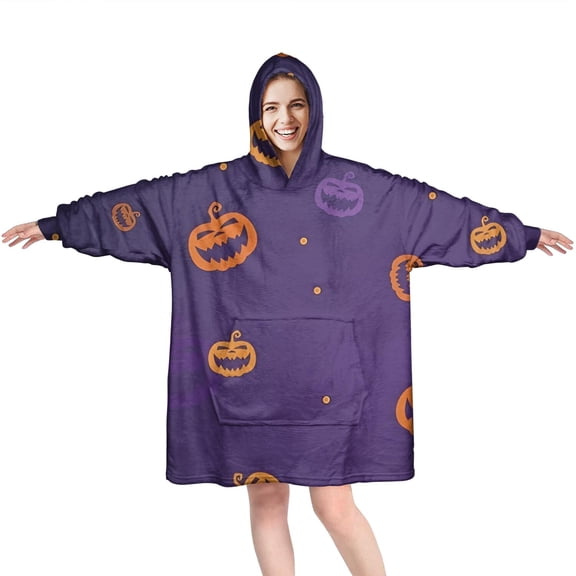 Wearable Oversized Blanket,Halloween Pumpkin Dots Pattern Wearable Blanket Hoodie for Adults,Cozy Hooded Blankets with Super Pockets,Super Warm Fuzzy Pullover for Women & Men