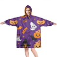 thumbnail image 1 of Wearable Oversized Blanket,Halloween Pumpkin Ghost Pattern Wearable Blanket Hoodie for Adults,Cozy Hooded Blankets with Super Pockets,Super Warm Fuzzy Pullover for Women & Men, 1 of 6