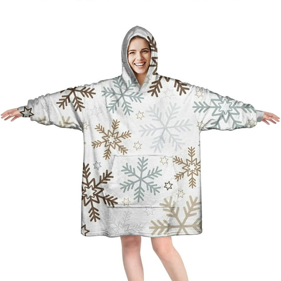 Wearable Oversized Blanket,Light Christmas Snowflake Pattern Wearable Blanket Hoodie for Adults,Cozy Hooded Blankets with Super Pockets,Super Warm Fuzzy Pullover for Women & Men