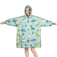 thumbnail image 1 of Wearable Oversized Blanket,LightBlue Cartoon Dinosaurs Cacti Pattern Wearable Blanket Hoodie for Adults,Cozy Hooded Blankets with Super Pockets,Super Warm Fuzzy Pullover for Women & Men, 1 of 6