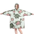 thumbnail image 1 of Wearable Oversized Blanket,LightGreen Dinosaurs Floral Pattern Wearable Blanket Hoodie for Adults,Cozy Hooded Blankets with Super Pockets,Super Warm Fuzzy Pullover for Women & Men, 1 of 6
