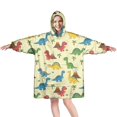 thumbnail image 1 of Wearable Oversized Blanket,LightYellow Cartoon Dinosaurs Volcanoes Palm Trees Wearable Blanket Hoodie for Adults,Cozy Hooded Blankets with Super Pockets,Super Warm Fuzzy Pullover for Women & Men, 1 of 6