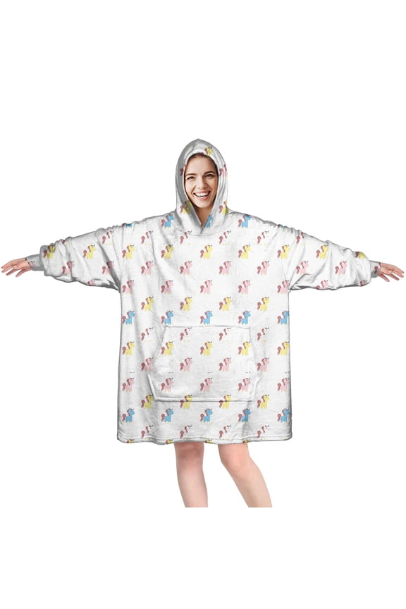 Wearable Oversized Blanket,Mini Unicorn Pattern Wearable Blanket Hoodie for Adults,Cozy Hooded Blankets with Super Pockets,Super Warm Fuzzy Pullover for Women & Men