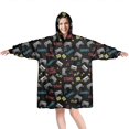 thumbnail image 1 of Wearable Oversized Blanket,Monochrome Controllers Games Icons Black Pattern Wearable Blanket Hoodie for Adults,Cozy Hooded Blankets with Super Pockets,Super Warm Fuzzy Pullover for Women & Men, 1 of 6