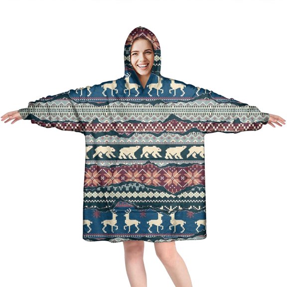 Wearable Oversized Blanket,Multicolor Christmas Pattern Wearable Blanket Hoodie for Adults,Cozy Hooded Blankets with Super Pockets,Super Warm Fuzzy Pullover for Women & Men