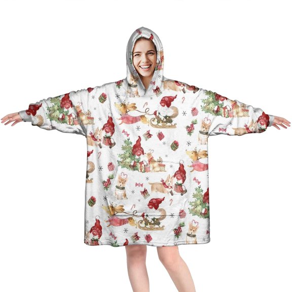 Wearable Oversized Blanket,Multicolor Christmas Pattern Wearable Blanket Hoodie for Adults,Cozy Hooded Blankets with Super Pockets,Super Warm Fuzzy Pullover for Women & Men