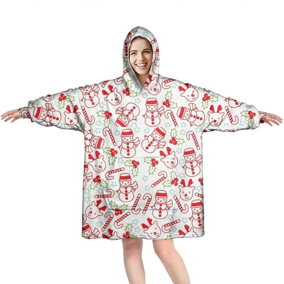 Wearable Oversized Blanket,Multicolor Christmas Pattern Wearable Blanket Hoodie for Adults,Cozy Hooded Blankets with Super Pockets,Super Warm Fuzzy Pullover for Women & Men