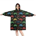 thumbnail image 1 of Wearable Oversized Blanket,Multicolor Controllers Games Icons Black Pattern Wearable Blanket Hoodie for Adults,Cozy Hooded Blankets with Super Pockets,Super Warm Fuzzy Pullover for Women & Men, 1 of 6