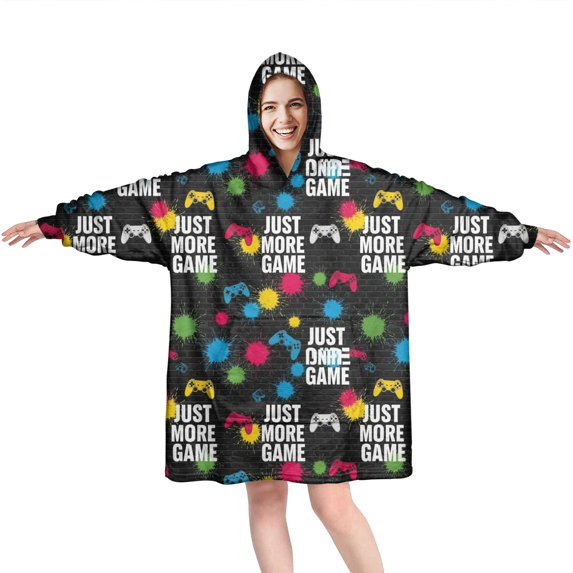 Wearable Oversized Blanket,Multicolor Controllers Games Icons Black Pattern Wearable Blanket Hoodie for Adults,Cozy Hooded Blankets with Super Pockets,Super Warm Fuzzy Pullover for Women & Men