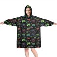 thumbnail image 1 of Wearable Oversized Blanket,Neon Controllers Games Icons Black Pattern Wearable Blanket Hoodie for Adults,Cozy Hooded Blankets with Super Pockets,Super Warm Fuzzy Pullover for Women & Men, 1 of 6