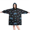 thumbnail image 1 of Wearable Oversized Blanket,Neon Controllers Games Icons Black Pattern Wearable Blanket Hoodie for Adults,Cozy Hooded Blankets with Super Pockets,Super Warm Fuzzy Pullover for Women & Men, 1 of 6