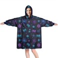 thumbnail image 1 of Wearable Oversized Blanket,Neon Controllers Games Icons Black Pattern Wearable Blanket Hoodie for Adults,Cozy Hooded Blankets with Super Pockets,Super Warm Fuzzy Pullover for Women & Men, 1 of 6